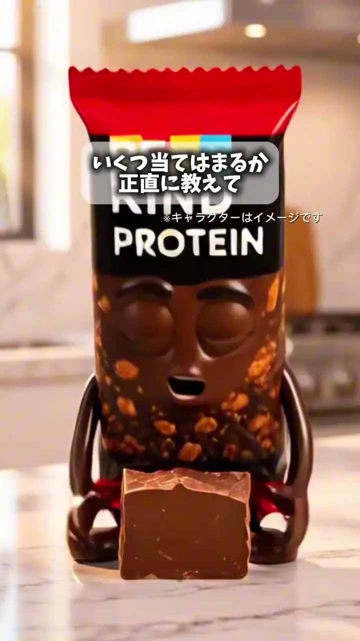 BE-KINDのプロテインバーをキャラクター化したAIショート動画